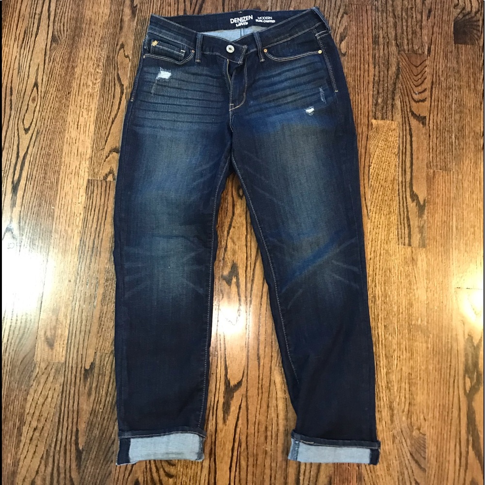 Cropped, slightly distressed Jeans.  Size 8